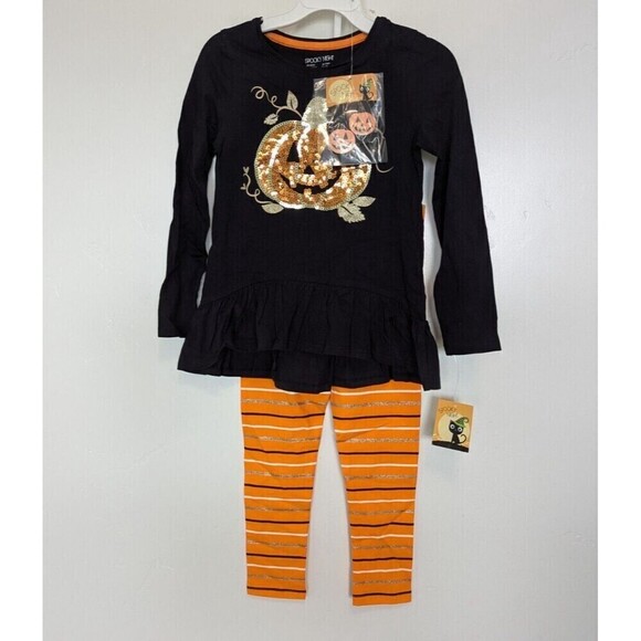 Spooky Night Girls Halloween Outfit XS 4 Pumpkin Sequin - Picture 1 of 8
